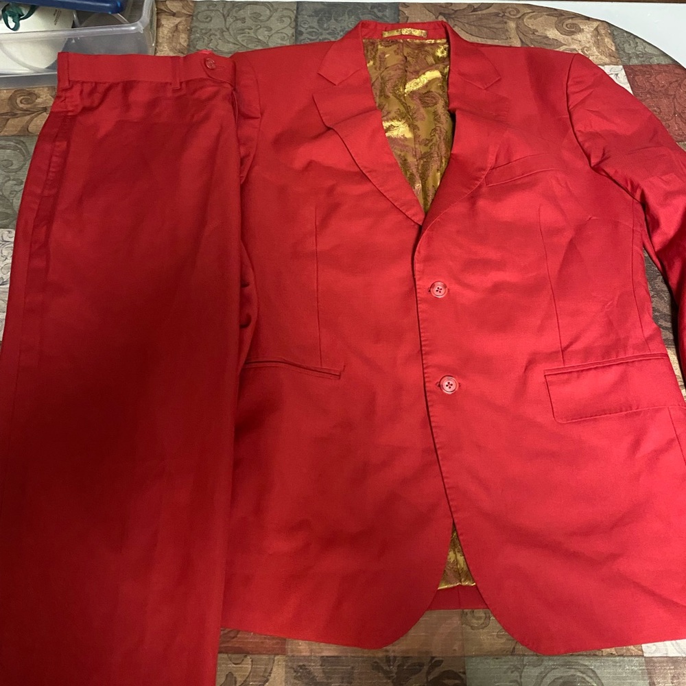 COPY - Red with gold inside fitted suit jacket and pants slim fit